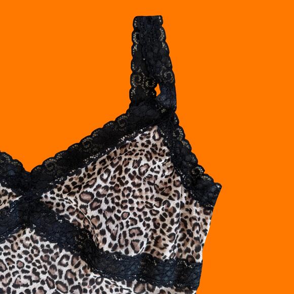 00's vintage leopard mesh black lace y2k bodycon tank top XL - Picture 3 of 8